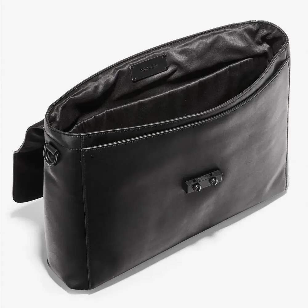 COLE HAAN Black Leather Warner Briefcase Travel Bag Zipper Pocket Laptop Case